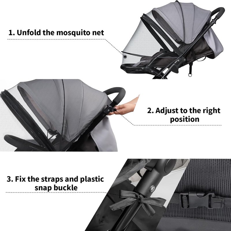 bemece Universal Baby Stroller Mosquito Net, Durable Mosquito for Stroller with Two-Way Zippers & Storage Bag, Breathable & Foldable Mosquito Nets, Perfect Bug Net for Strollers - Image 5